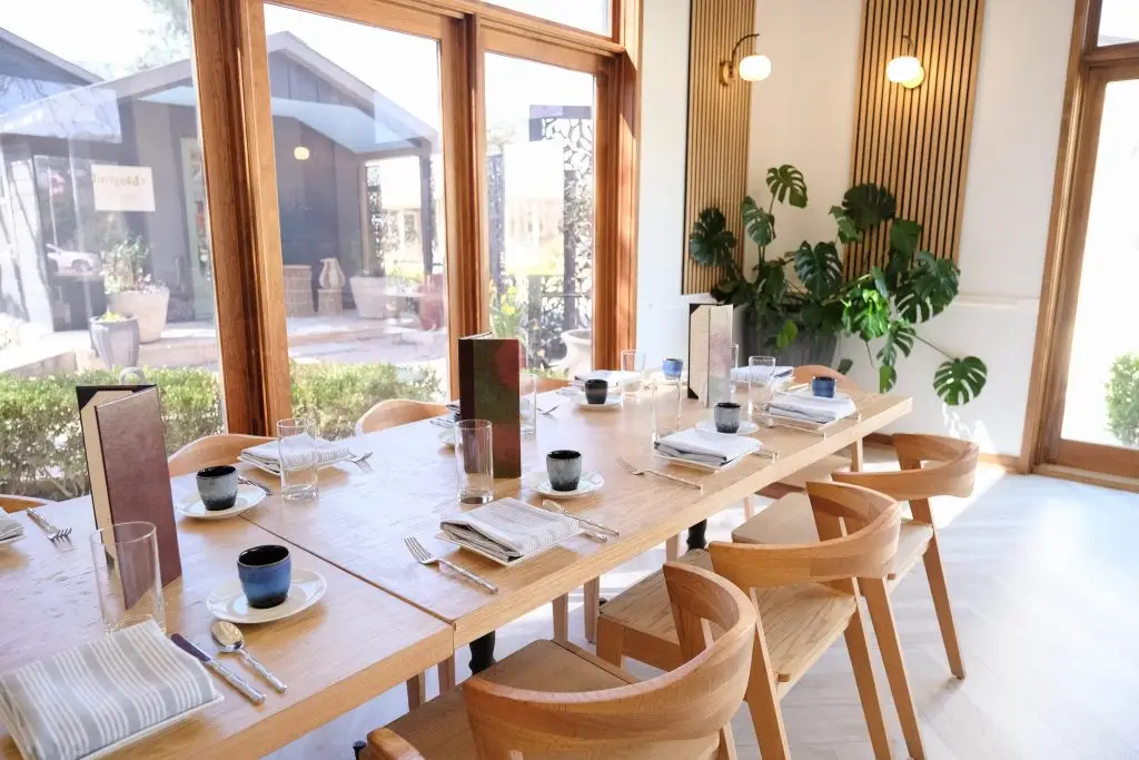 Tea service set for group at the Hill Country Herb Garden Restaurant in Fredericksburg, Texas