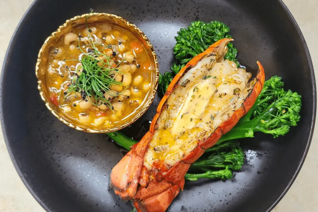 Lobster and black eye peas prepared by private chef in the Texas Hill Country