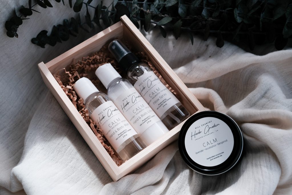 A trio of Hill Country Herb Garden apothecary products as a gift set.