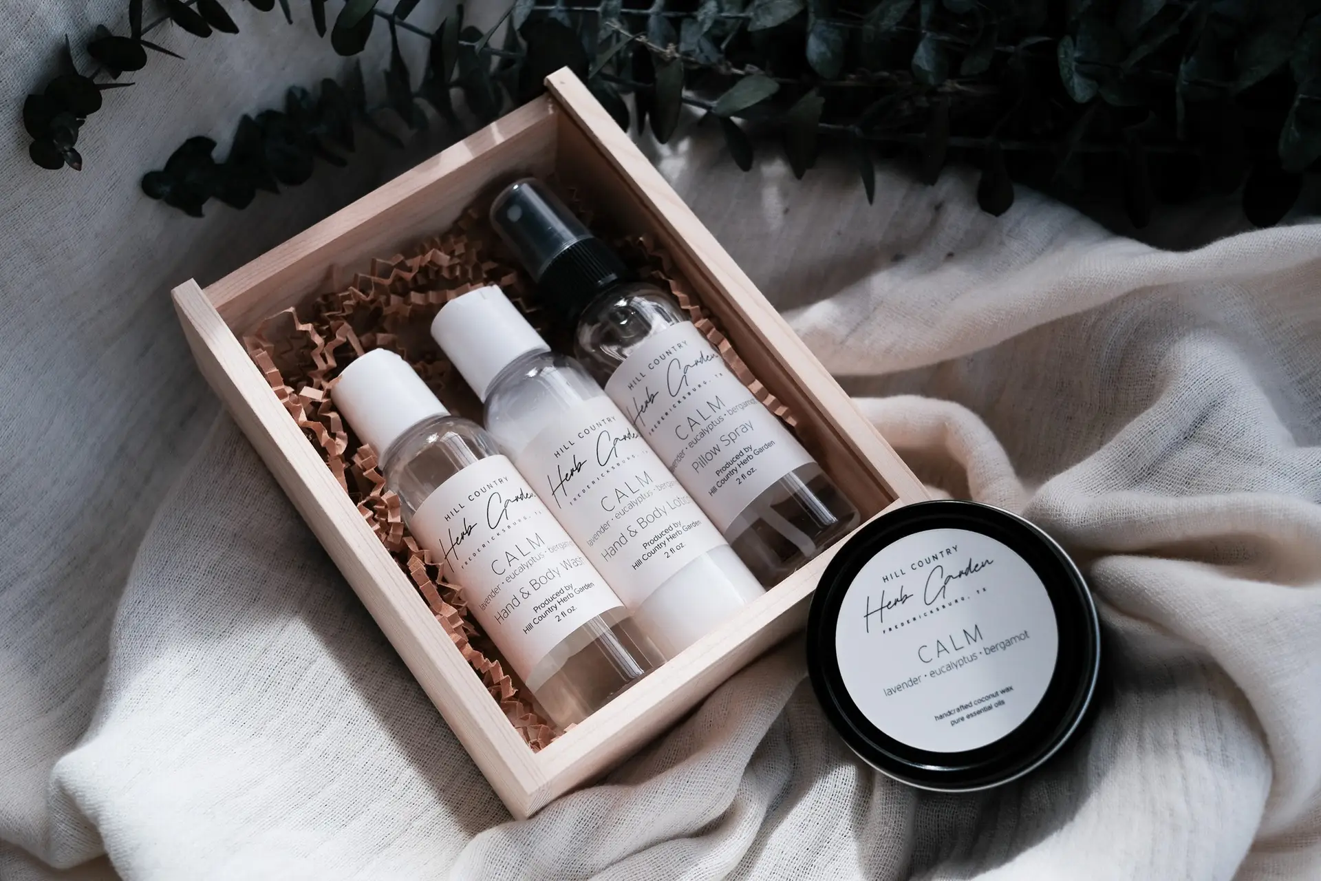 A trio of Hill Country Herb Garden apothecary products as a gift set.