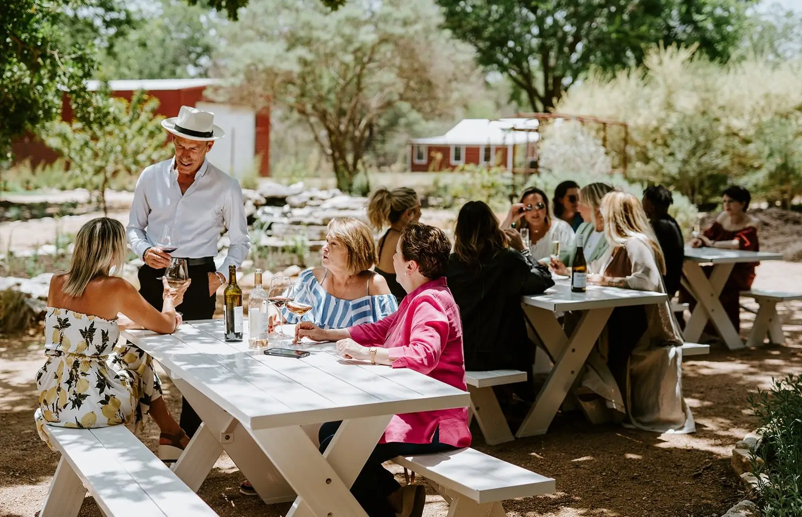 A group hosts at post wedding brunch at Hill Country Herb Garden.